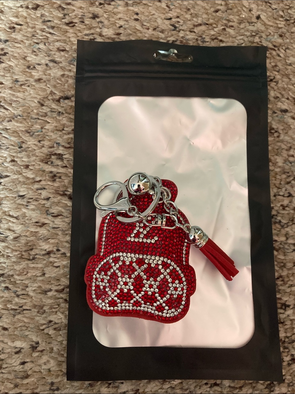 Red Crystal Car Keychain with Tassel perfume bottle red . Brand new